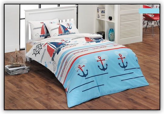 Mc Decor Bettlaken Einzeln aus Baumwolle & Polyester Marine Hellblau 170x240cm