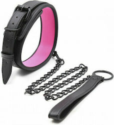 Naughty Toys Collar Leather Neck Collar with Detachable Chain Strap Pink