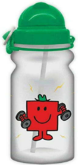 CHartini Poli Mr Strong Kids Water Bottle Mr Men and Little Miss Plastic with Straw 350ml