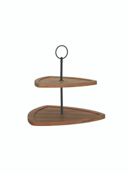 Excellent Houseware Wooden Dessert Tower Stand with 2 Tiers 170482110 Brown 25.5x25.3cm