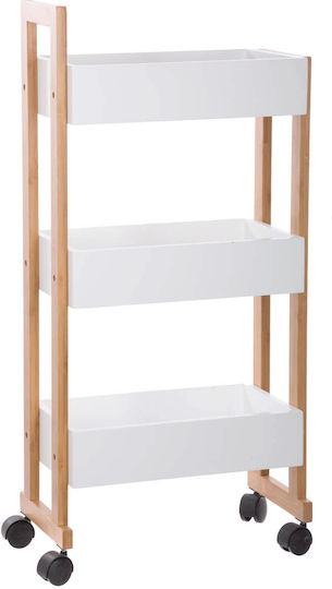 5Five Natureo Τρόλεϊ Κουζίνας Ξύλινο 3 Θέσεων Λευκό 41x20x80cm