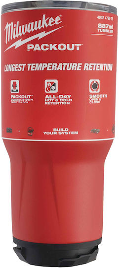 Milwaukee Packout Glass Thermos Stainless Steel 887ml Red with Mouthpiece