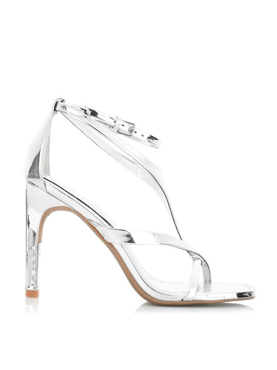 DKNY Patent Leather Women's Sandals Audrey with Ankle Strap Silver
