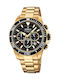 Festina Herrenuhr 45mm Chronograph Batterie mit Gold Metallarmband