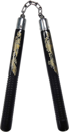 Olympus Sport Nunchaku Ausbildung Rasseln Schwarz mit goldenem Drachen und Streifen