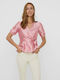 Vero Moda Women's Summer Blouse Satin Short Sleeve Pink