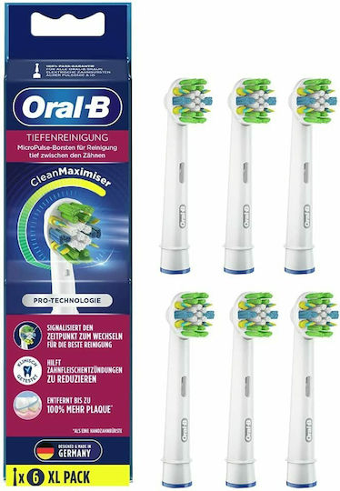 Oral-B Floss Action CleanMaximiser Electric Toothbrush Replacement Heads XL Pack White EB25-6 6pcs