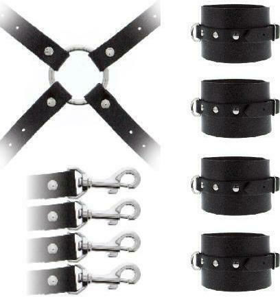 Guilty Pleasure Leather Hog Tie Cuff Set Set pentru Legare Membre Black