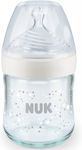 Nuk Glasflasche Nature Sense Gegen Koliken mit Silikonsauger für 0-6 Monate Grey Dots 120ml 1Stück