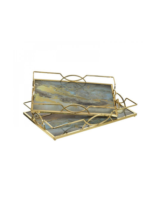 Inart Metallic Rectangular Decorative Tray 2pcs