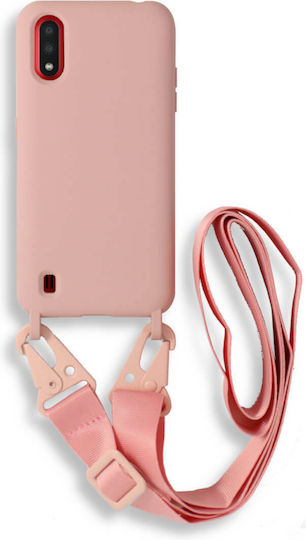 Bodycell Back Cover Σιλικόνης με Λουράκι Ροζ (Samsung A01)