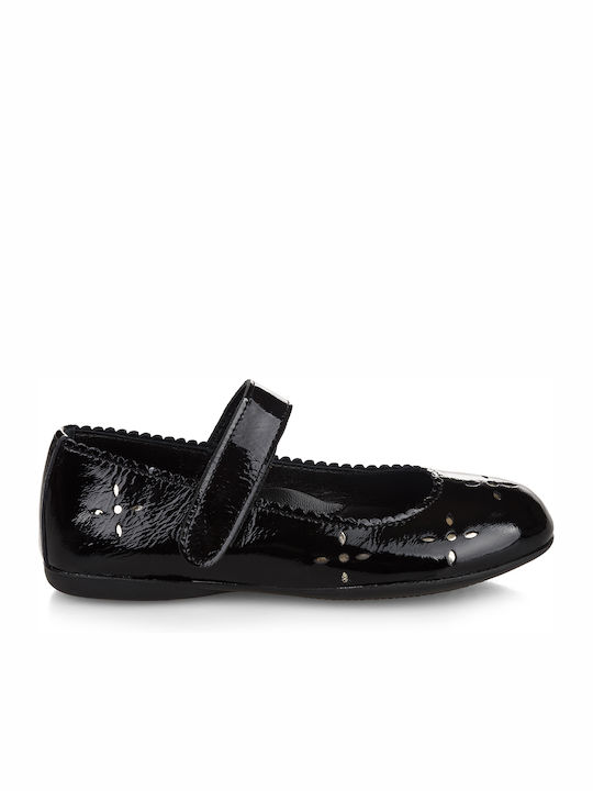 Kids Patent Leather Ballerinas with Hoop & Loop Closure Black