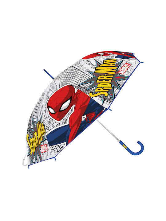 Safta Kids Curved Handle Auto-Open Umbrella Spiderman Great Power Multicolour