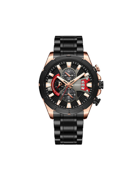 Curren Uhr Chronograph Batterie mit Schwarz Metallarmband