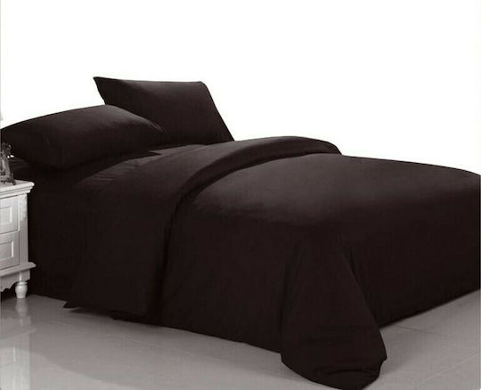 MayHome Duvet Cover Set Cotton Queen with 2 Pillowcases 220x240 Dark Brown