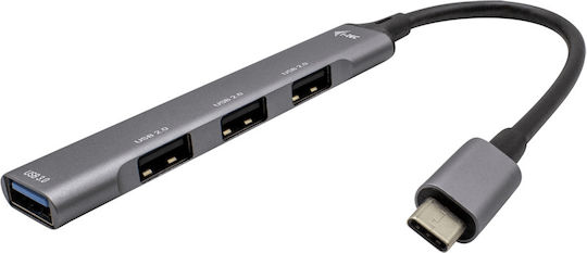 i-tec USB-C Metal USB Hub 4 Ports USB 3.0 with USB-C Connection Gray