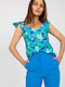 Rue Paris Women's Summer Blouse Sleeveless Floral Turquoise