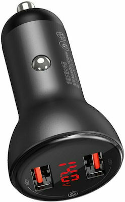 Baseus Car Charger Gray Total Intensity 5A Fast Charging with Ports: 2xUSB and Battery Voltmeter