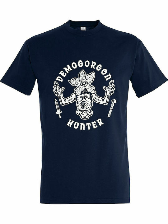 T-shirt Unisex, " Stranger Things, Demogorgon Hunter, Ganzkörper ", French Navy