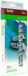 Madrid Papel Artix Tempera Colour Paint Tube 12ml Multicolour 12pcs