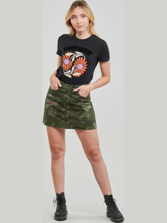 Duna Denim Hohe Taille Mini Khaki Damenrock