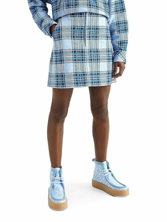 Denim High-waisted Mini Skirt Checked Blue
