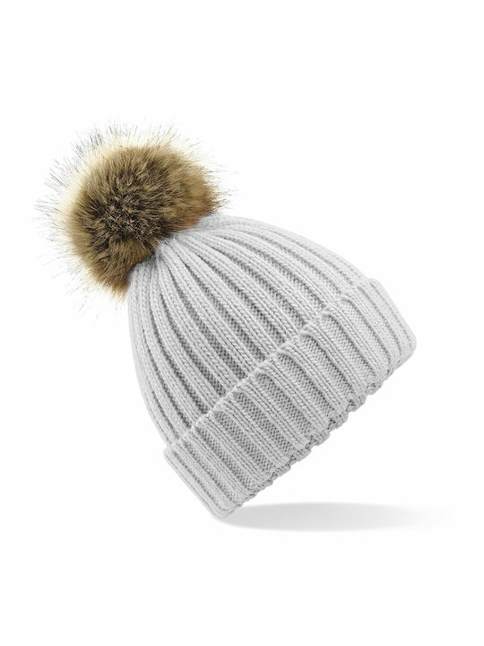 Beechfield Pom Pom Beanie Frauen Beanie mit Rippstrick in Gray Farbe