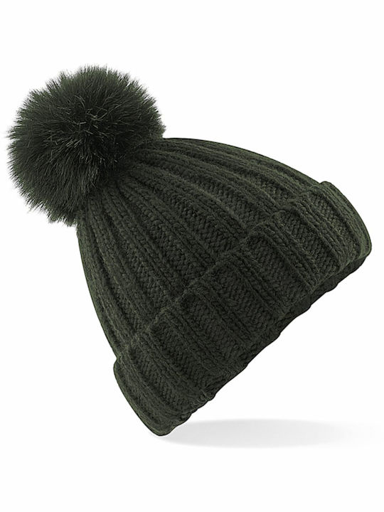 Beechfield Pom Pom Beanie Frauen Beanie mit Rippstrick Dark Olive