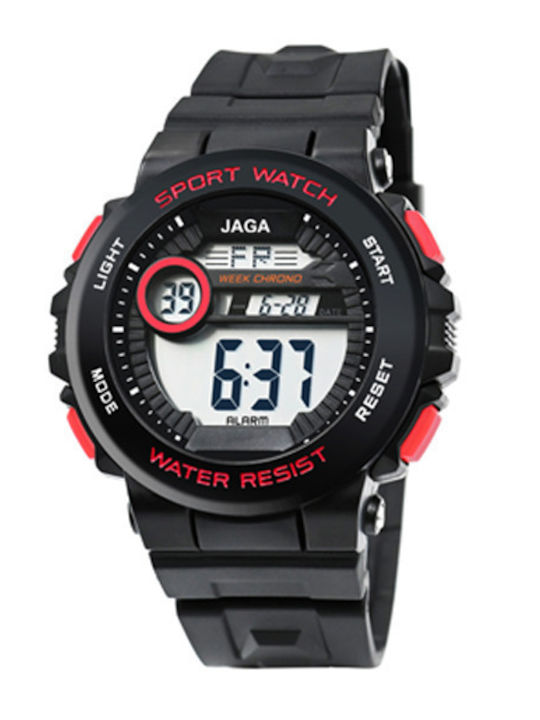 Jaga Digital Herrenuhr 52mm Chronograph Batterie mit Kautschukarmband Black/Red