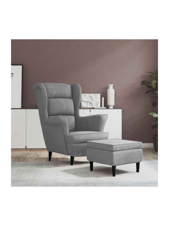 Bergère cu Puf Catifelat Gri deschis 81x90x96.5cm