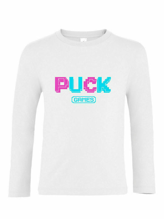 Unisex Kids' Long Sleeve, " PUCK GAMES ", White