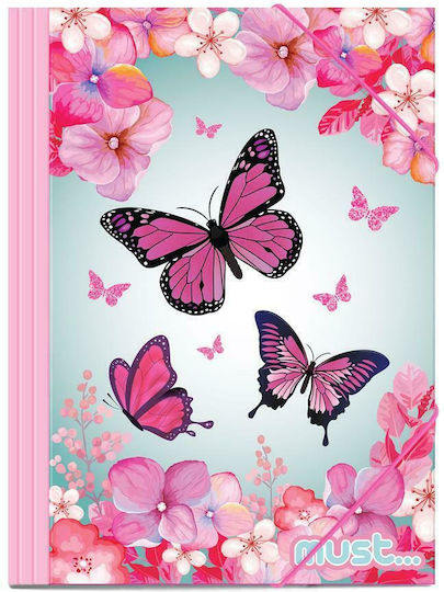 Must Team Φάκελος με Λάστιχο και Αυτιά για Χαρτί A4 Ροζ Butterfly
