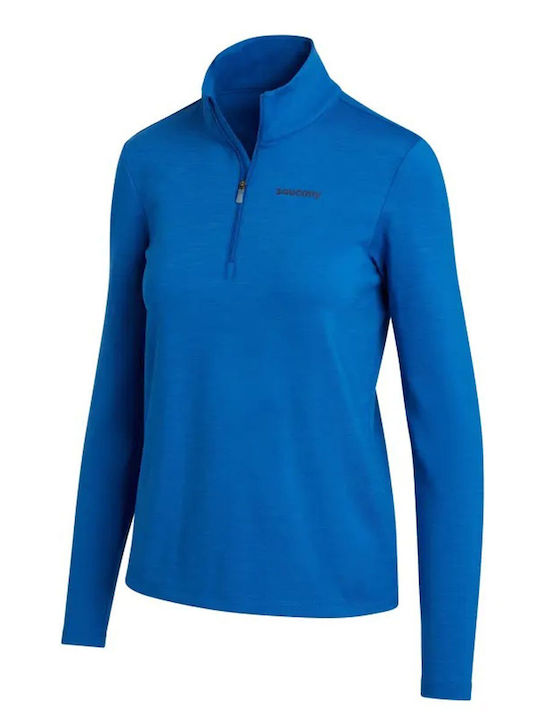 Saucony Solstice Damen Sportlich Bluse Langärmelig mit Reißverschluss Blau