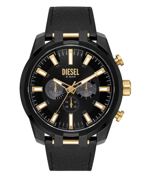 Diesel Split Ανδρικό Ρολόι 51mm Χρονογράφος Μπαταρίας με Μαύρο Δερμάτινο Λουράκι