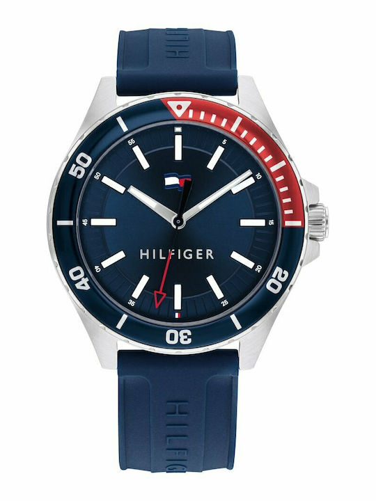 Tommy Hilfiger Logan Мъжки Часовник 43мм На Батерия Син Каучуков Каишка