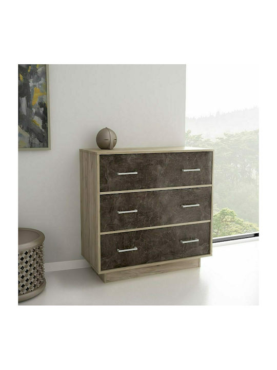Leandro Wooden Chest of Drawers with 6 Drawers Γκρι Oak / Dark Atelier 90x44x81cm