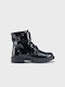 Mayoral Kids Patent Leather Military Boots with Zipper Blue