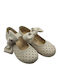 Kids Leather Ballerinas with Hoop & Loop Closure Beige
