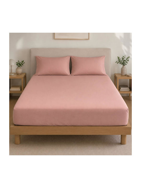 Astron Italy Semi-Doppel Bettlaken mit Gummibettlaken 120x200+20cm Dusty Rosa
