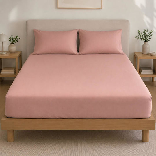 Astron Italy Semi Double 120x200+20cm Bed Sheets With Rubber Hugger Dusty Rose