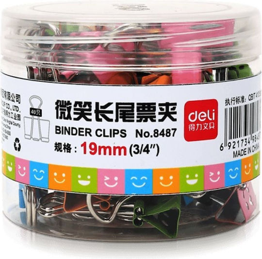 Deli Metallic Clips Faces 19mm Multicolour 40pcs