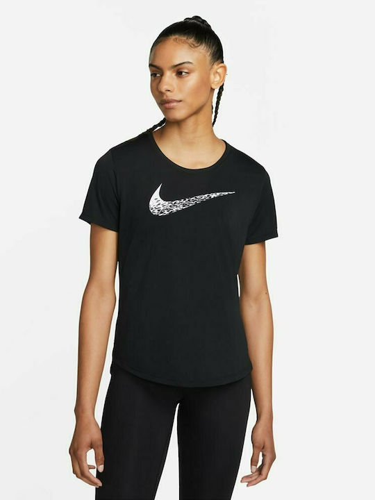 Nike Swoosh Run Γυναικείο Αθλητικό T-shirt Dri-Fit Μαύρο
