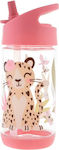 Stephen Joseph Leopard Sticlă pentru Copii Plastic cu Pai Roz 280ml