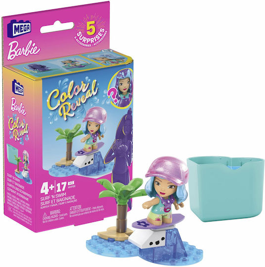 Mega Bloks Cuburi De Construit Barbie Surf N Swim Color Reveal Pentru 4+ Ani 17 Bucăți
