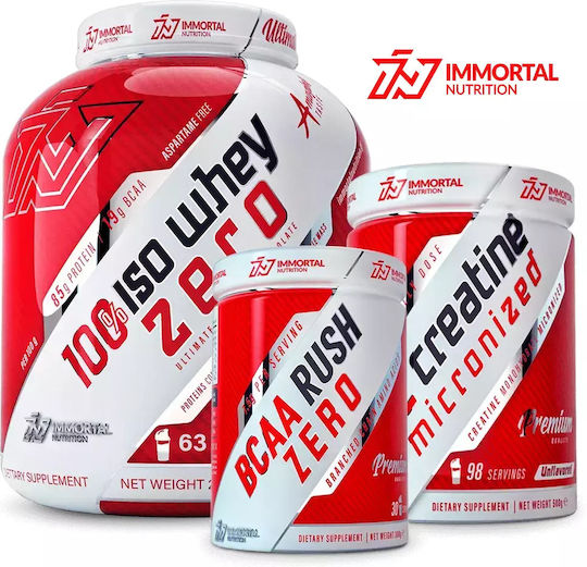 Immortal Nutrition 100% Iso Whey Zero 2000gr Strawberry, BCAA Rush Zero 300gr Lemon и Epic Creatine 500gr Unflavoured