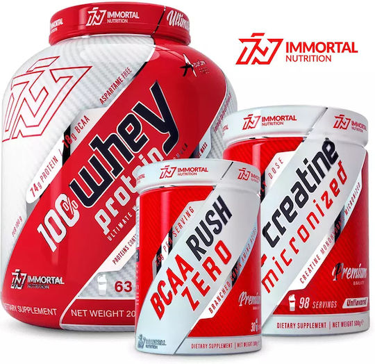 Immortal Nutrition 100% Whey Protein 2000gr Chocolate Peanut Butter, BCAA Rush 300gr Lemon & Epic Creatine 500gr Unflavoured