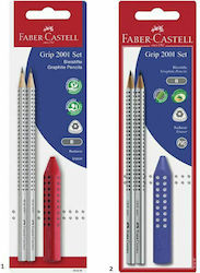 Faber-Castell Grip 2001 Set de 3 Creioane B cu Radieră (Culori diverse)