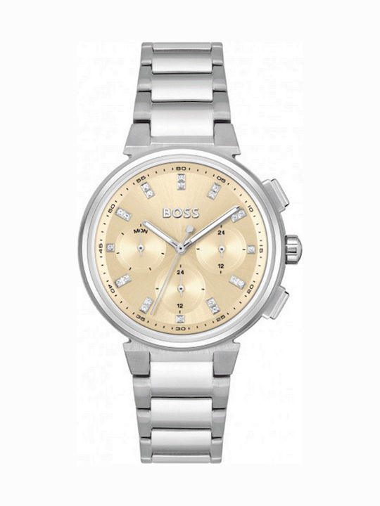 Boss One Γυναικείο Ρολόι 38mm Χρονογράφος Μπαταρίας με Ασημί Μεταλλικό Μπρασελέ