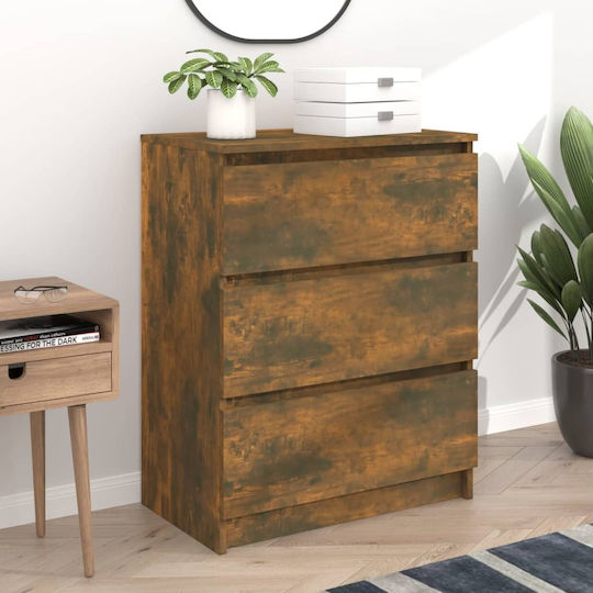 Wooden Chest of Drawers with 3 Drawers Smoked Oak 60x33.5x76cm