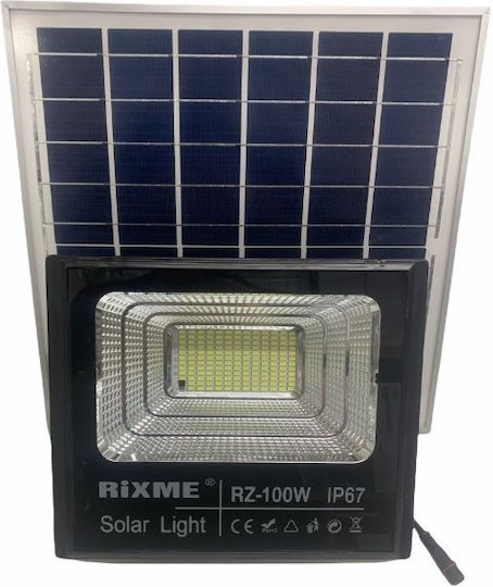 Rixme Στεγανός Ηλιακός Προβολέας LED 100W Ψυχρό Λευκό 6000K με Τηλεχειριστήριο IP67